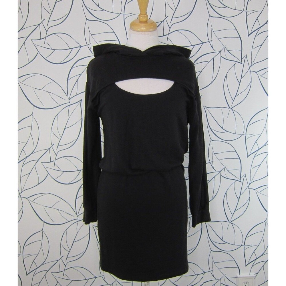 Anthropologie T.La Black Hooded Cutout Sweatshirt Dress Size S New!